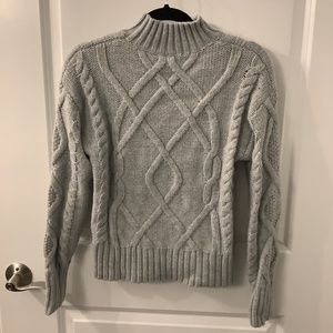 Gap Cable Knit Sweater Heather Grey Size Small Wool Blend Mock Neck Chunky